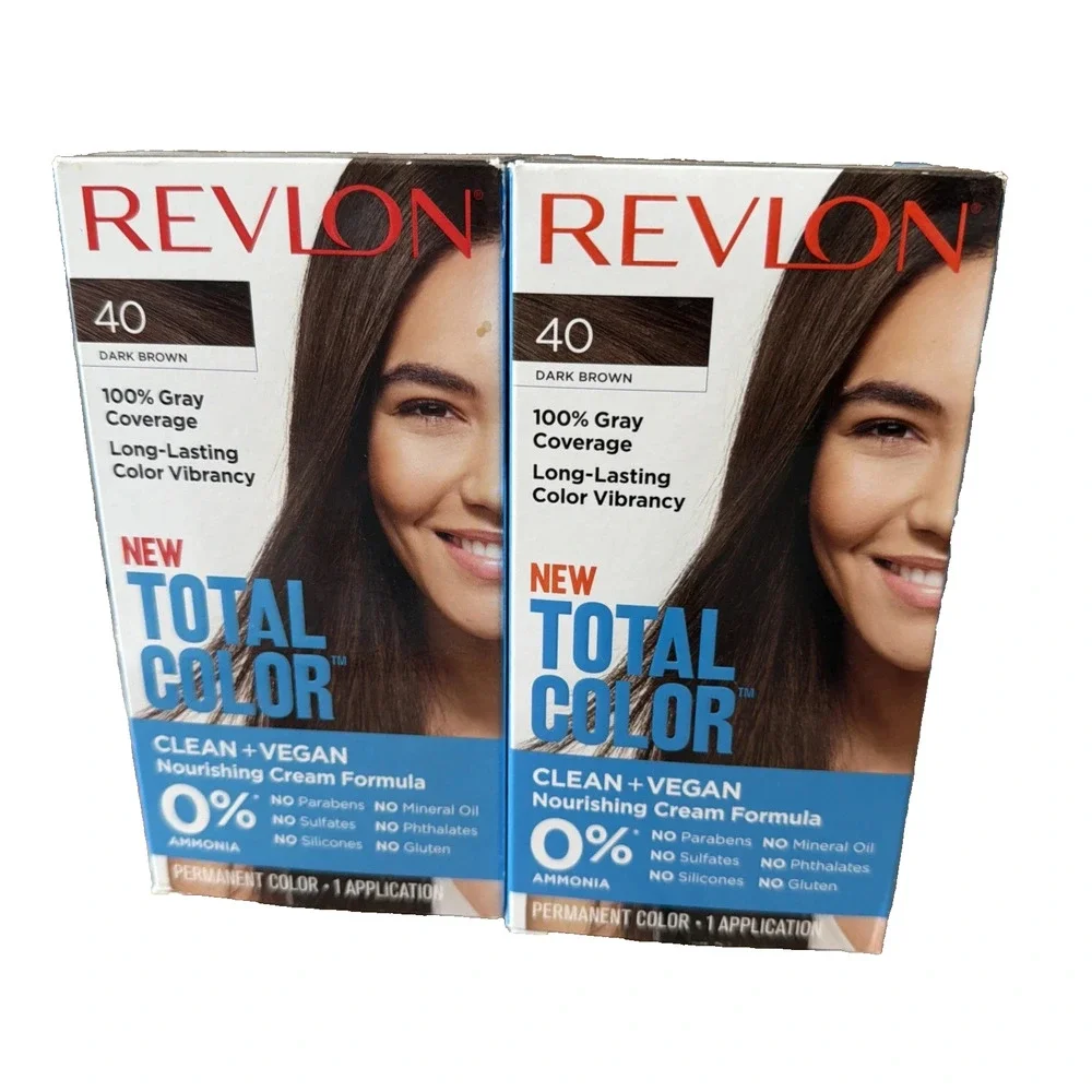 2x Revlon Total Color Permanent Hair Dye 40 Dark Brown, Clean & Vegan, Rare, HTF